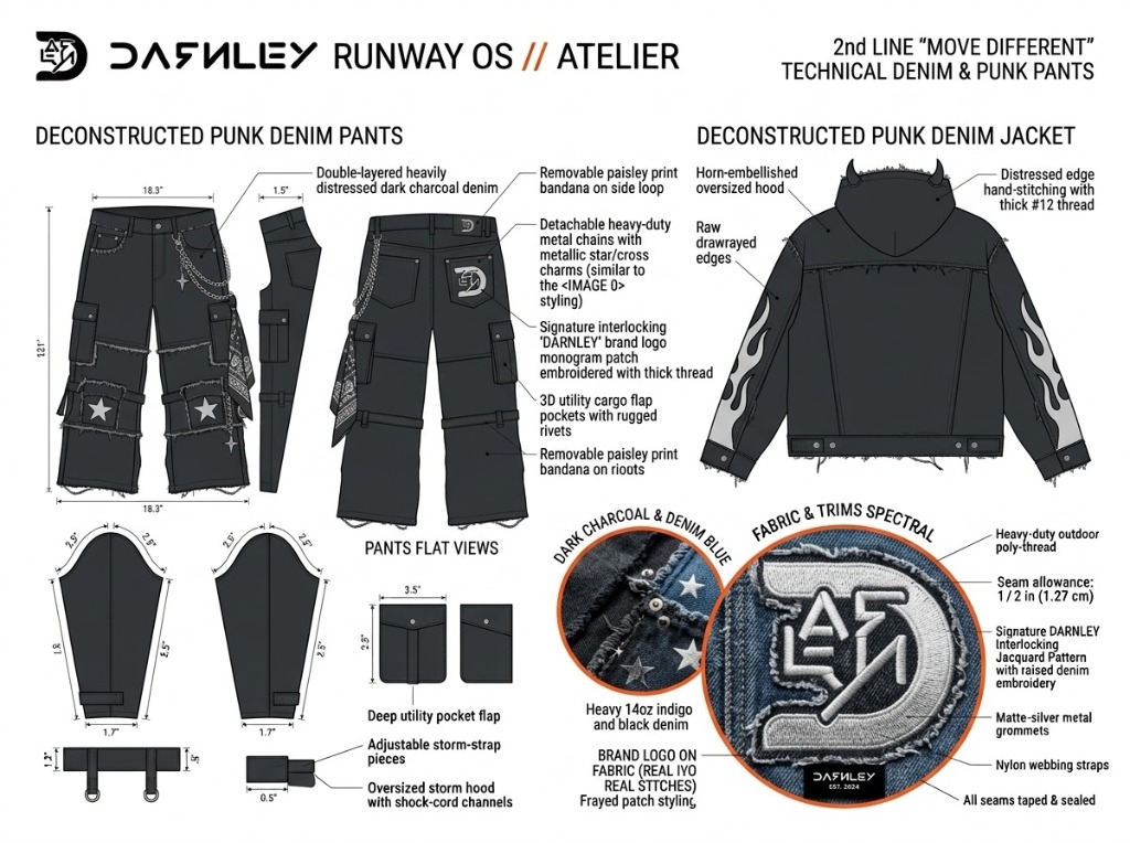 Darnley 2nd Line Move Different Punk Denim Pants Tech Pack