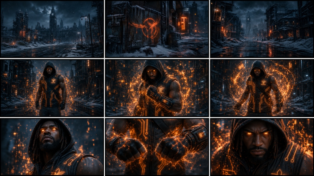 Damian Kane Cinematic Storyboard — Awakening in Neo-Ottawa